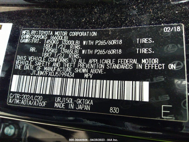JTJBM7FX0J5199434 Lexus Gx Gx 460