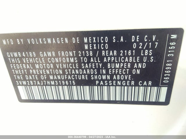 3VW2B7AJ7HM319615 Volkswagen Jetta 1.4t S