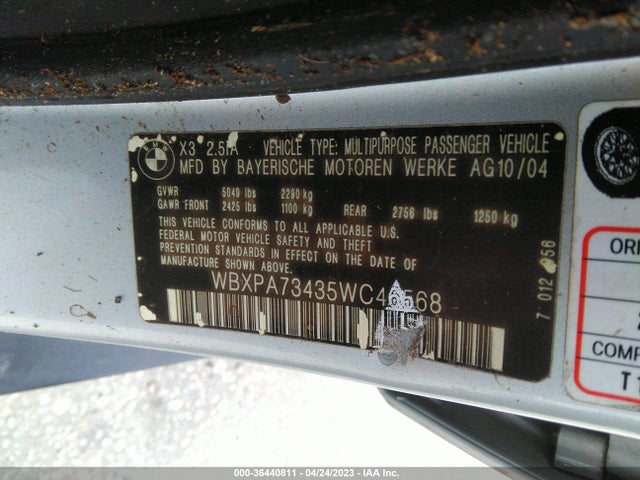 2005 BMW X3 2.5I VIN: WBXPA73435WC46568