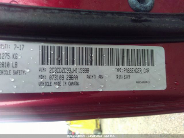 2C3CDZC93JH115998 Dodge Challenger Srt Hellcat