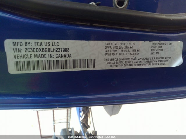 2020 DODGE CHARGER SXT VIN: 2C3CDXBG8LH237988