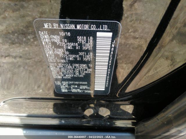 JN8AE2KP1H9165885 Nissan Quest Sv
