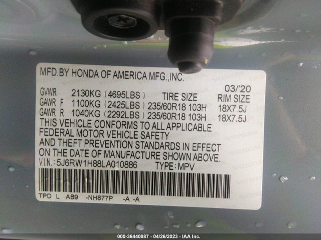 Honda Cr-v Ex-l 2020 5J6RW1H88LA010886 Image 9
