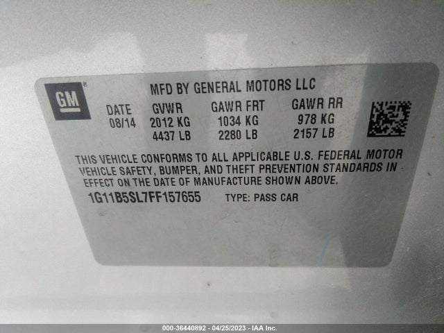 Chevrolet MALIBU LS 2015 1G11B5SL7FF157655 Image 9