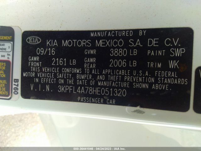 3KPFL4A78HE051320 KIA FORTE LX