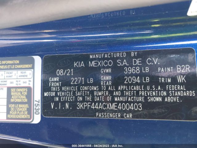 3KPF44ACXME400403 KIA FORTE GT