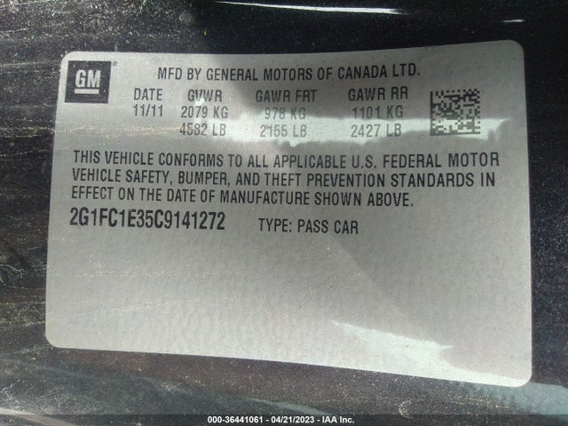 2012 CHEVROLET CAMARO 2LT VIN: 2G1FC1E35C9141272