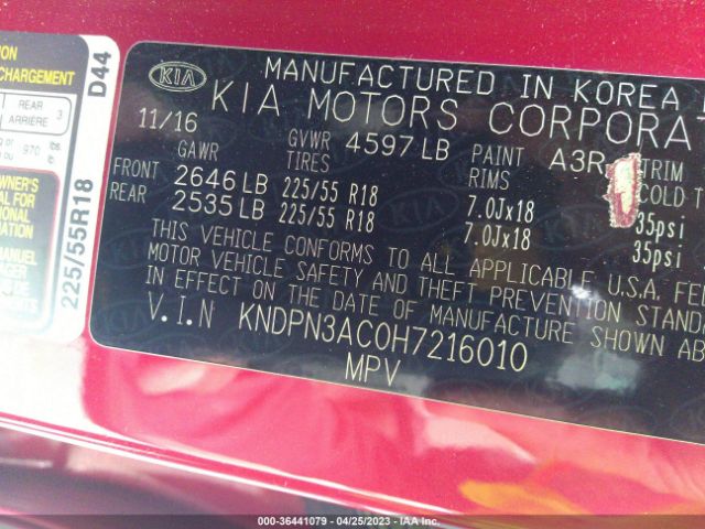 KNDPN3AC0H7216010 KIA Sportage Ex