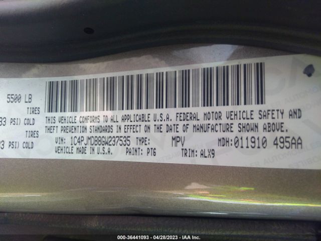 1C4PJMDB8GW237535 Jeep Cherokee Limited