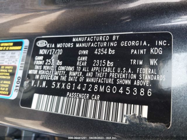 5XXG14J28MG045386 KIA K5 LXS