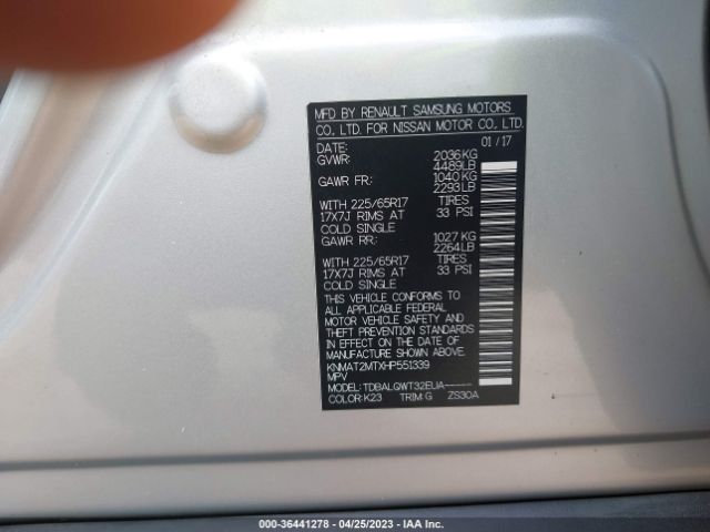 KNMAT2MTXHP551339 Nissan ROGUE SV