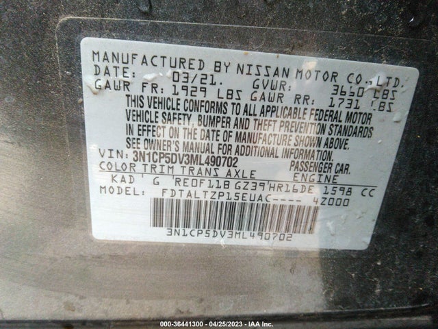 2021 NISSAN KICKS SR VIN: 3N1CP5DV3ML490702