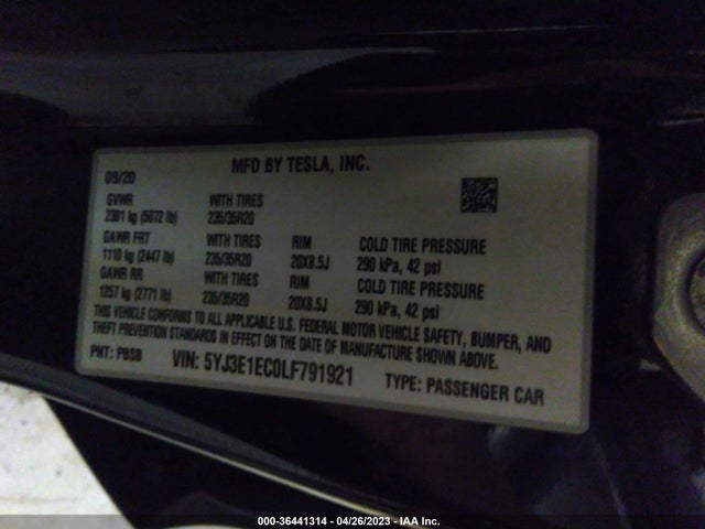 Tesla Model 3 Performance 2020 5YJ3E1EC0LF791921 Image 10
