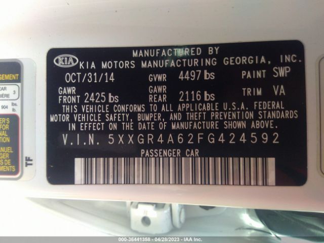 5XXGR4A62FG424592 KIA Optima Sxl Turbo
