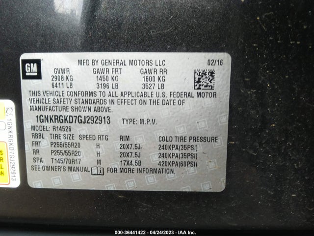 Chevrolet Traverse Lt 2016 1GNKRGKD7GJ292913 Image 9