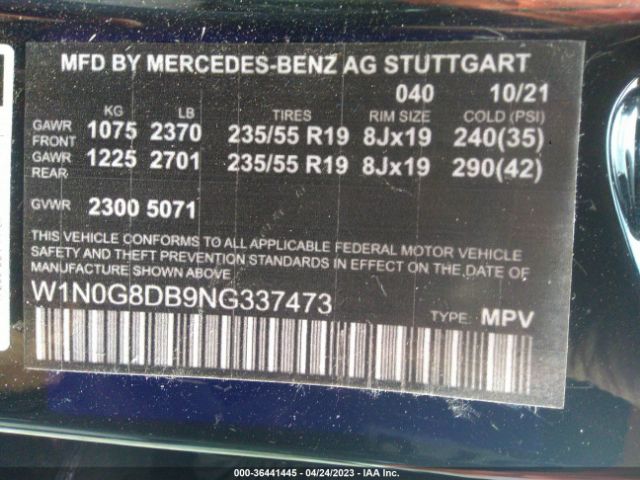 W1N0G8DB9NG337473 Mercedes-Benz Glc Glc 300