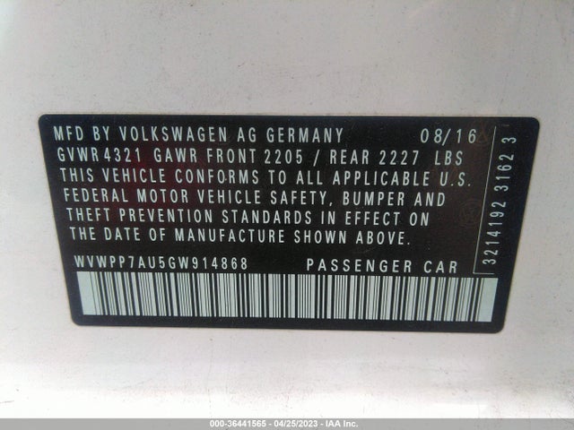 WVWPP7AU5GW914868 Volkswagen E-golf Sel Premium