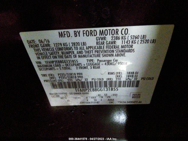 Ford TAURUS SEL 2016 1FAHP2E88GG131855 Image 11