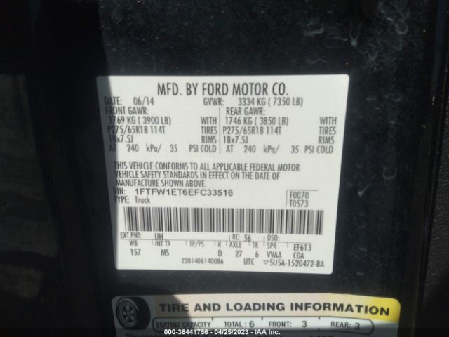 1FTFW1ET6EFC33516 Ford F-150 Xl/xlt/fx4/lariat