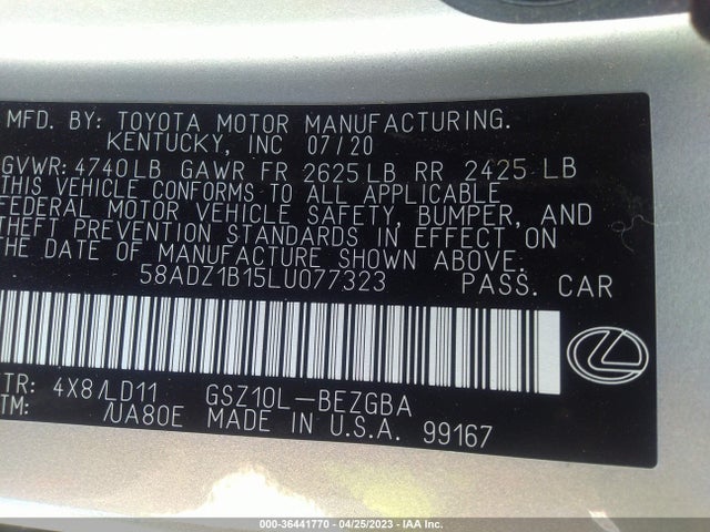 58ADZ1B15LU077323 Lexus Es Es 350