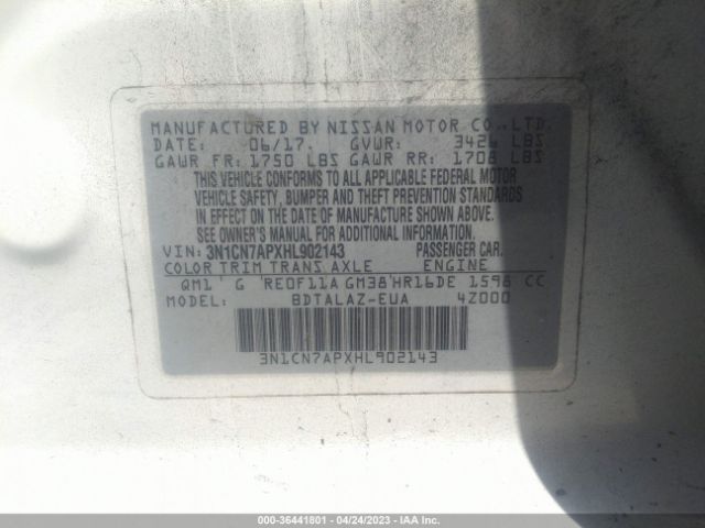 3N1CN7APXHL902143 Nissan Versa Sedan S Plus