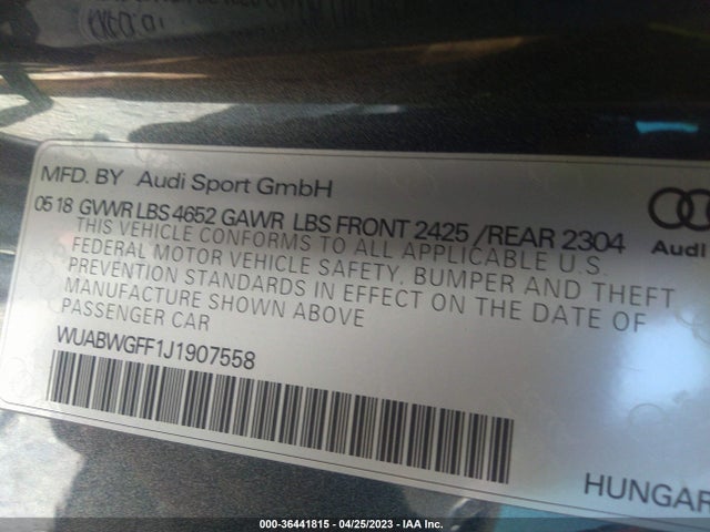 2018 Audi RS 3, VIN: WUABWGFF1J1907558
