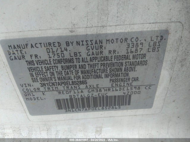 Nissan Versa Sl 2014 3N1CN7AP0EL852865 Image 10