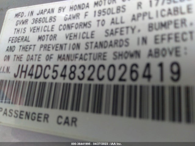 2002 ACURA RSX AUTO VIN: JH4DC54832C026419