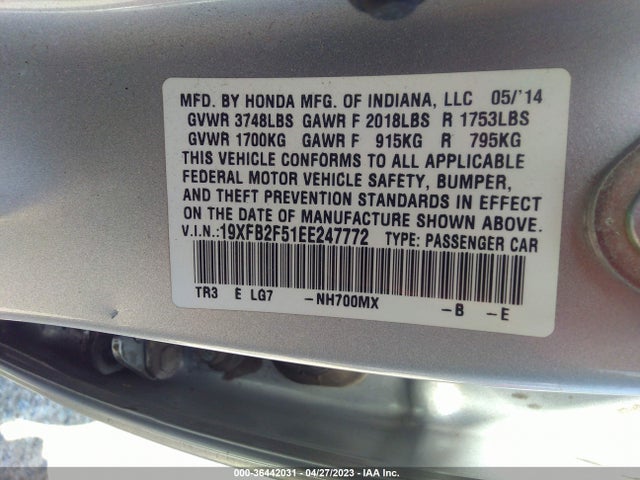 Honda Civic Sedan Lx 2014 19XFB2F51EE247772 Image 9