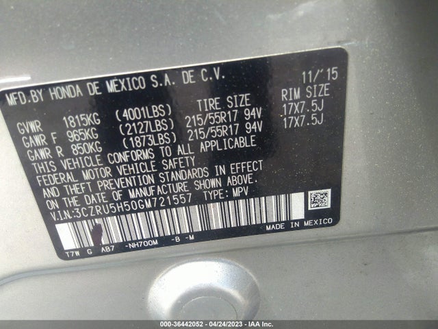 Honda HR-V EX 2016 3CZRU5H50GM721557 Image 9