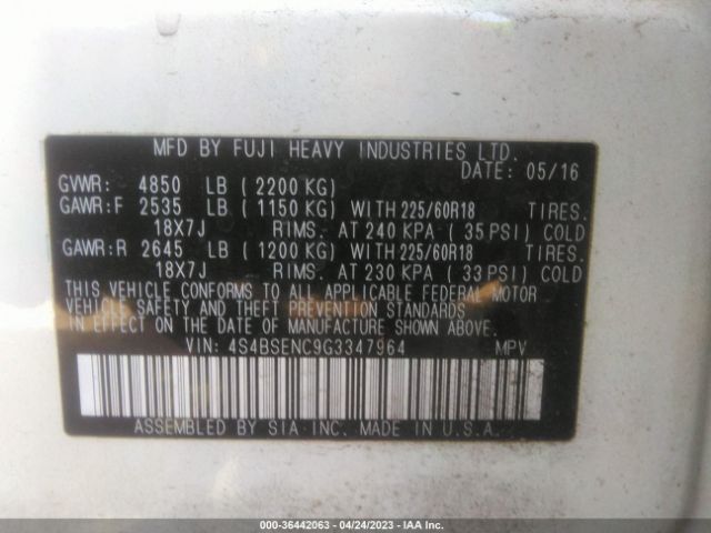4S4BSENC9G3347964 Subaru Outback 3.6r Limited