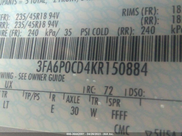 3FA9P0CD4KR150884 Ford FUSION SEL