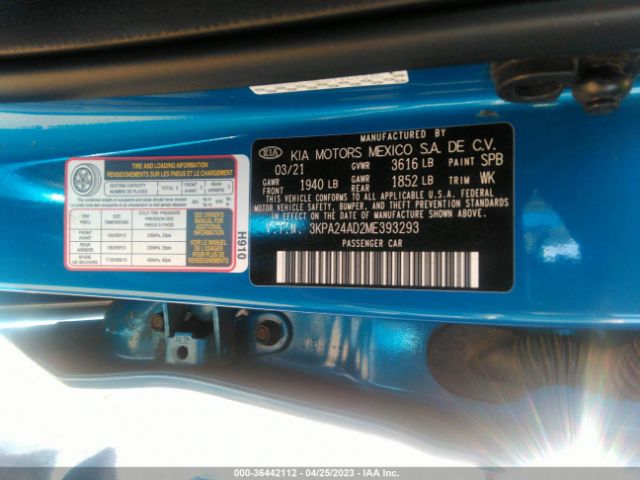 3KPA24AD2ME393293 KIA RIO S