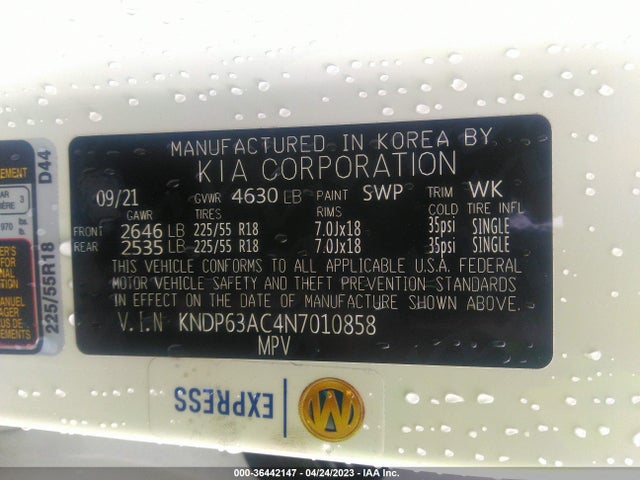 2022 KIA SPORTAGE NIGHTFALL VIN: KNDP63AC4N7010858