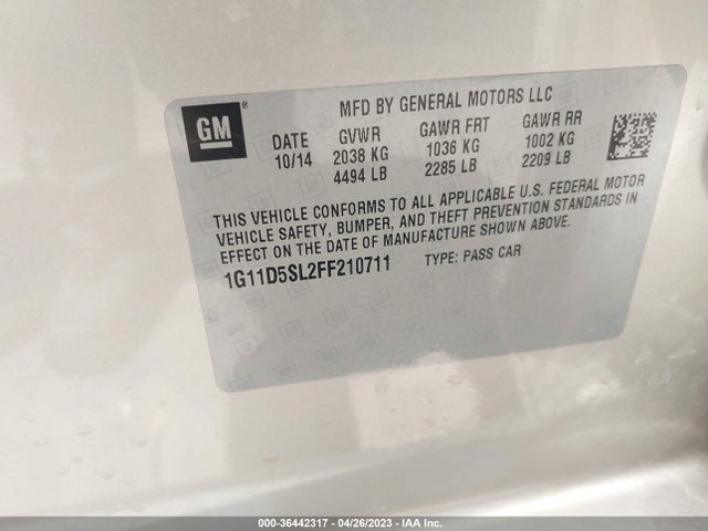 2015 CHEVROLET MALIBU LT VIN: 1G11D5SL2FF210711