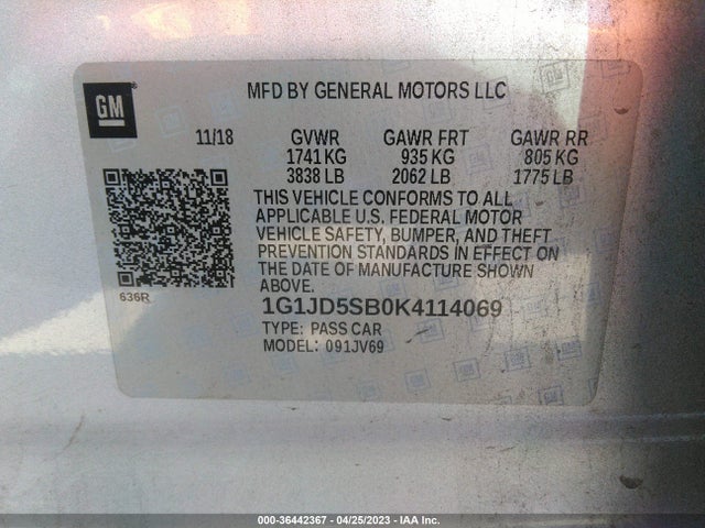 Chevrolet SONIC LT 2019 1G1JD5SB0K4114069 Image 9