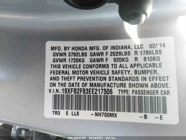 Honda Civic Sedan Ex 2014 19XFB2F83EE217506 Image 9