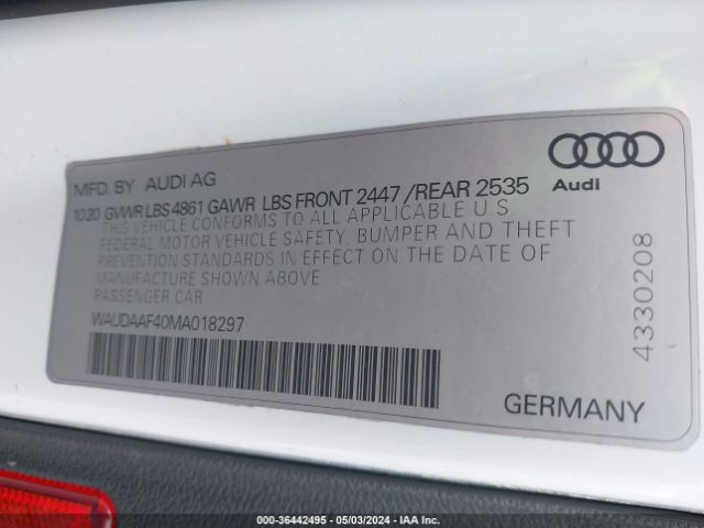 WAUDAAF40MA018297 Audi A4 Premium 45 Tfsi S Line Quattro S Tronic