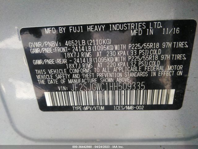 JF2SJGWC1HH509335 Subaru Forester Touring