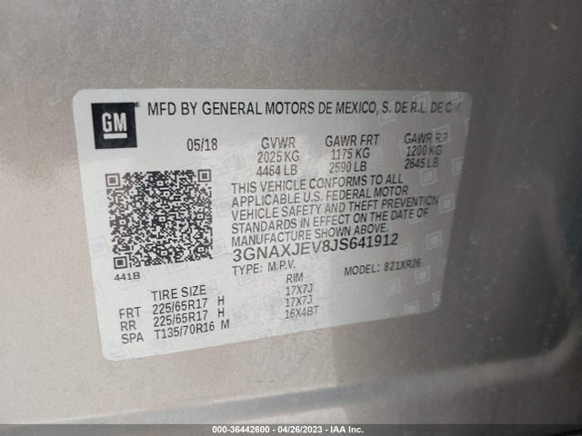 2018 CHEVROLET EQUINOX LT VIN: 3GNAXJEV8JS641912