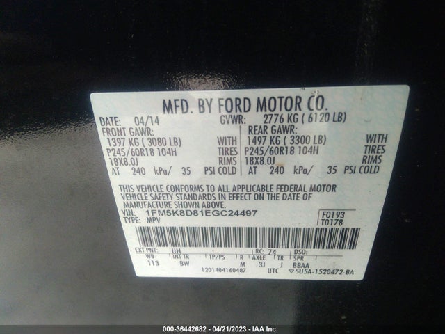 Ford EXPLORER XLT 2014 1FM5K8D81EGC24497 Image 9