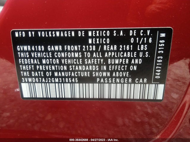 3VWD67AJ2GM318545 Volkswagen Jetta Sedan 1.4t Se