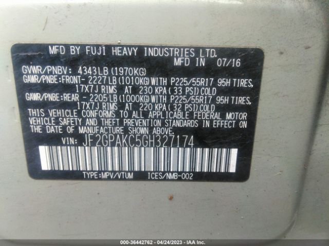 JF2GPAKC5GH327174 Subaru Crosstrek Limited