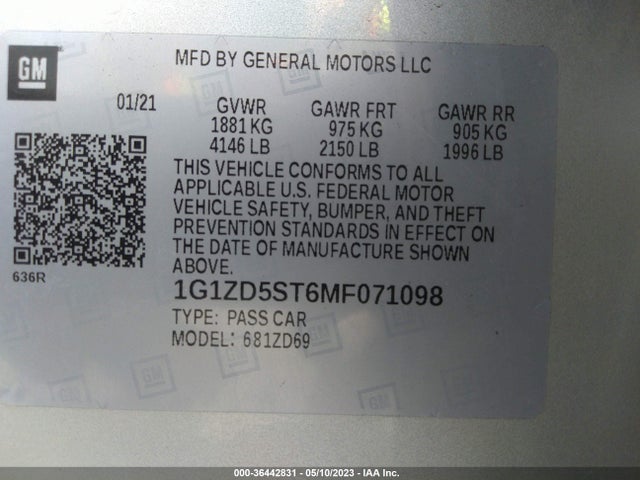 Chevrolet MALIBU LT 2021 1G1ZD5ST6MF071098 Image 9