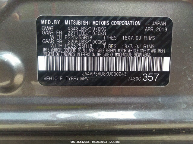 JA4AP3AU8KU030243 Mitsubishi Outlander Sport 2.0