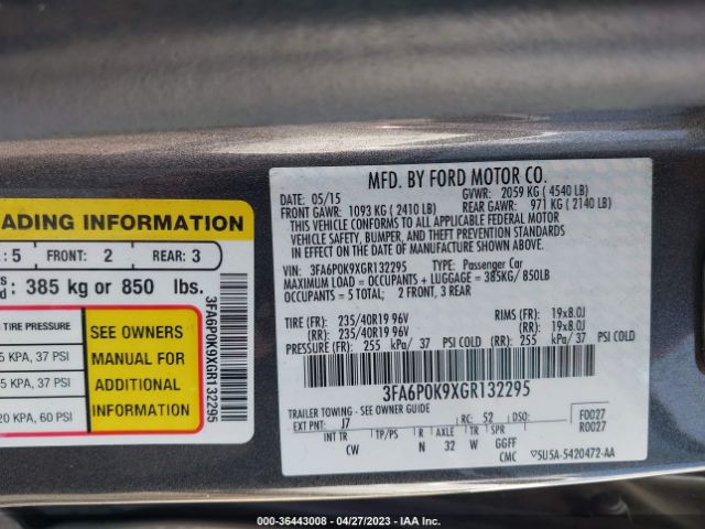 3FA6P0K9XGR132295 Ford Fusion Titanium