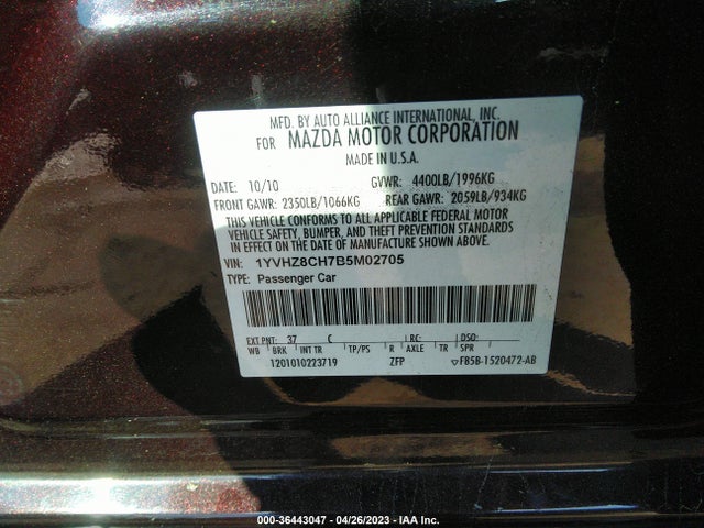 2011 MAZDA MAZDA6 I TOURING VIN: 1YVHZ8CH7B5M02705