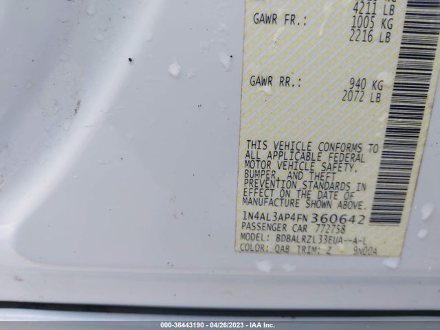 Nissan Altima 2.5 Sl 2015 1N4AL3AP4FN360642 Image 10