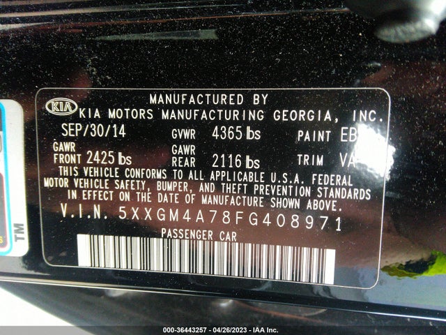 Aukcja sprzedaży 2015 Kia Optima Lx, vin: 5XXGM4A78FG408971, numer aukcji: 36443257