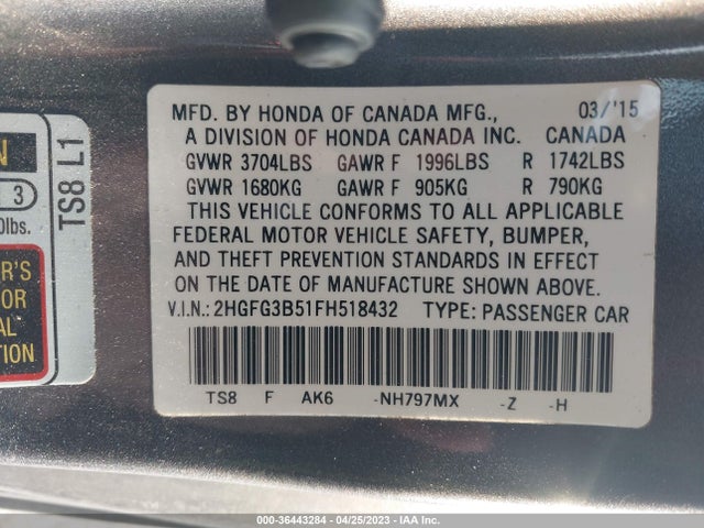 Honda Civic Coupe Lx 2015 2HGFG3B51FH518432 Image 9